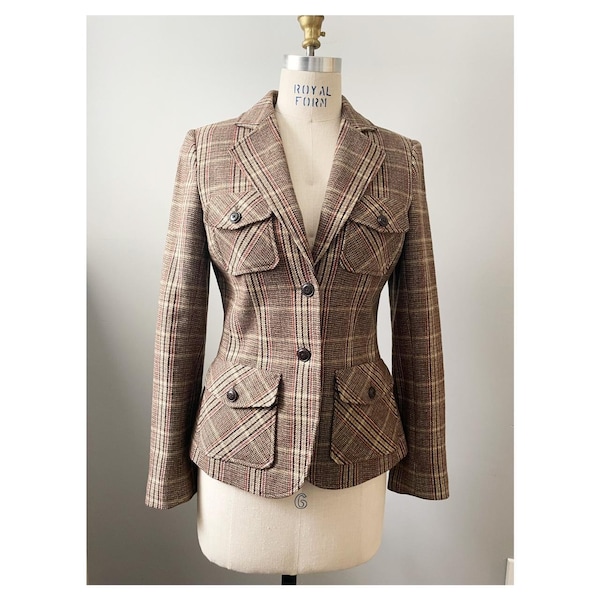 Brown Plaid Blazer Etsy