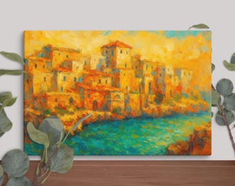 Fie Banks: Mediterranean Village  Vivid Coastal Wall Decor Contemporary Expressionism for Elegants Room.