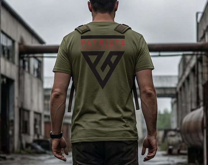 Patriots Anonymous Signature Tee, Geometric Triangle Logo Shirt, Tactical Aesthetic Streetwear, Stanley Stella Creator 2.0 Organic Cotton