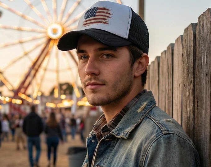 Distressed American Flag Trucker Hat – Vintage USA Patriotic Cap