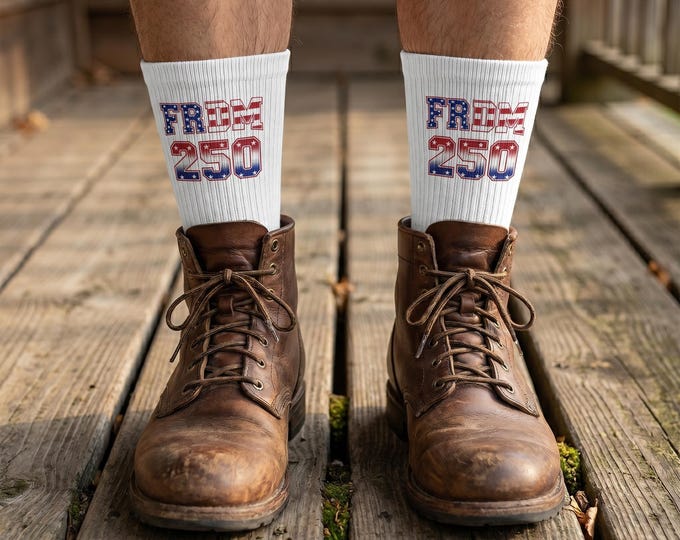 FRDM 250 American Flag Sublimation Socks | Patriotic Crew Socks