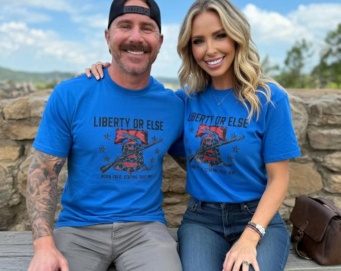 Liberty or Else Skull with Crossed Rifles T-shirt | Patriotic Military Graphic, American Revolution Graphic Tee, Gadsden Rattlesnake Shirt