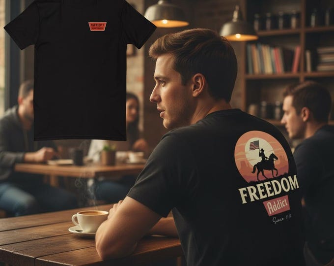 Patriots Anonymous Freedom Addict 1776  T-Shirt - Next Level 3600 Fitted Black Tee - Vintage Patriotic Rider Graphic
