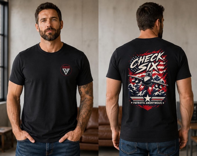 Check Six Shirt, Patriotic Back Print Tee, Military Aviation Graphic T-Shirt