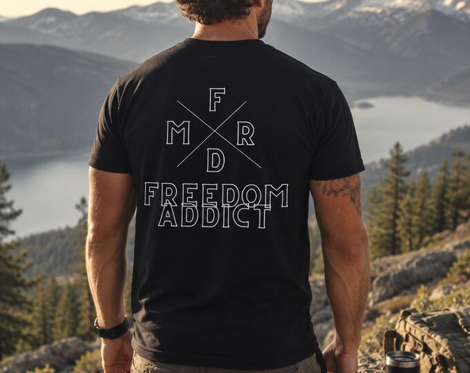 Freedom Addict Shirt – Minimalist Patriotic Front and Back Graphic Tee