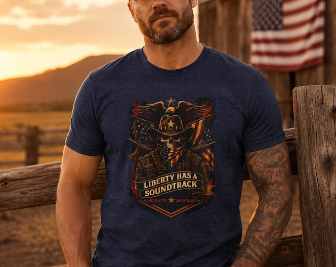 Patriotic Cowboy Shirt, Liberty Has a Soundtrack Tee, Western Americana Graphic Shirt