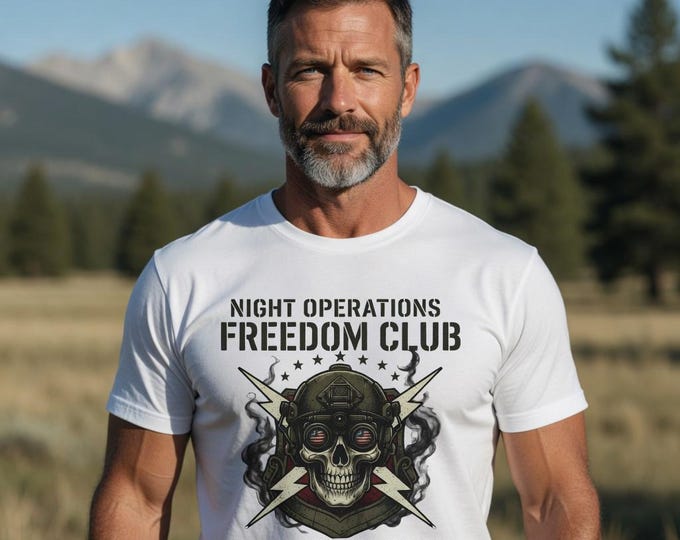 Night Operations Freedom Club Tactical Skull Tee, Military Patriotic Apparel