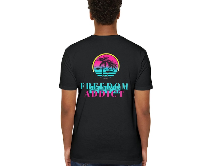 Freedom Addict T-Shirt | Retro Palm Sunset Design