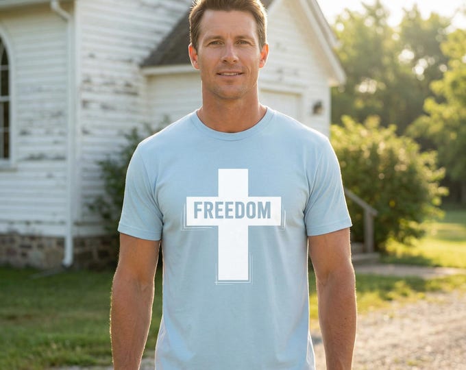 Freedom Cross T-Shirt - God Family Country Back Graphic - Gildan 5000 Heavy Cotton Tee - Christian Patriotic Apparel - Men's Faith Shirt