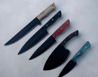 Handmade Forged Steel Kitchen Knife Set with Premium Leather Bag | Chef Set | Chef Knives | Best Gift for Women | Gift for Wife