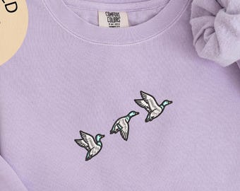 Flying Ducks Embroidered Sweatshirt -  Nature Bird Lover Comfort Colors Shirt - Minimal Wildlife Gift
