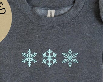 Embroidered Snowflake Sweatshirt - Custom Christmas Design - Cute Winter Crewneck or Hoodie or Youth