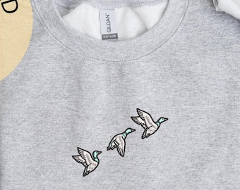 Embroidered Flying Ducks Sweatshirt - Nature Bird Lover Shirt - Minimal Wildlife Crewneck or Hoodie or Youth