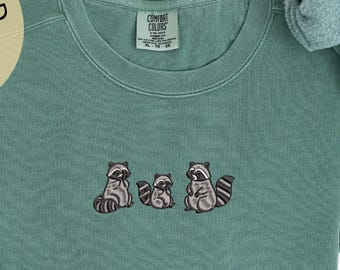 Raccoon Family Embroidered Sweatshirt - Cute Comfort Colors Shirt for Pet Owners - Raccoon Mom Sweater