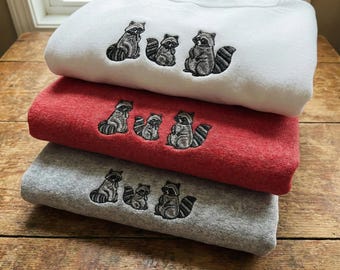 Raccoon Family Embroidered Sweatshirt - Funny Raccoon Lover Gift - Custom Animal Crewneck or Hoodie or Youth