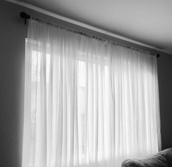 55 Wide X 48 Long White Sheer Cafe Curtains Etsy
