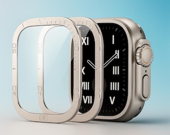 Apple Watch Ultra-hoes van 49 mm | Screenprotector van aluminiumlegering + gehard glas | iWatch ultra metalen frame volledige dekking
