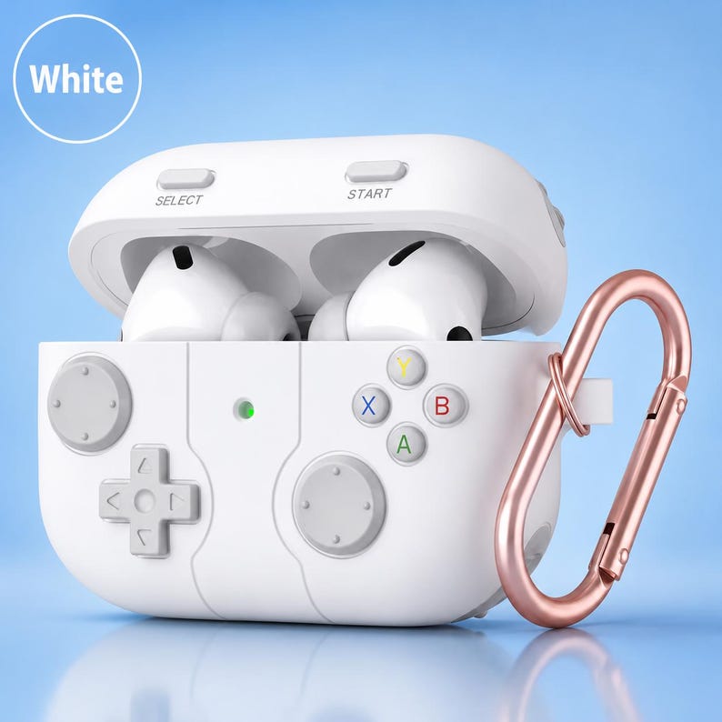 Unique Gamer AirPods Case | Vintage Console Design for AirPods 3rd/4th Gen & Pro 3 | Durable Silicone w/ Keychain | Perfect Gaming Gift White