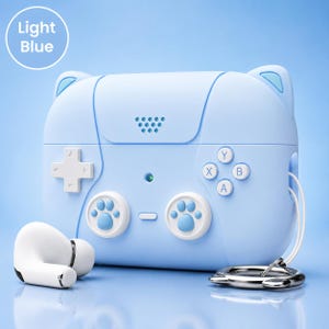 Unique Gamer AirPods Case | Vintage Console Design for AirPods 3rd/4th Gen & Pro 3 | Durable Silicone w/ Keychain | Perfect Gaming Gift Light Blue