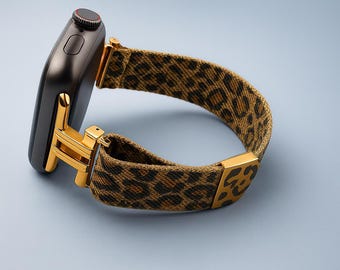 Leopard Print Milanese Apple Watch Band: Women's Metal iWatch Strap