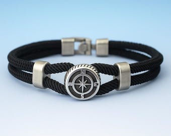 Handmade Compass Bracelet for Men | Adventurer's Nautical Bangle | Braided Rope Surfer Jewelry | Marine String Weave | Unique Gift