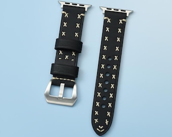 Luxury Leather Apple Watch Band | Men's iWatch Strap 38mm-49mm | All Series, Ultra, SE 2 | Handcrafted Watchband | Comfort Fit iWatch Strap
