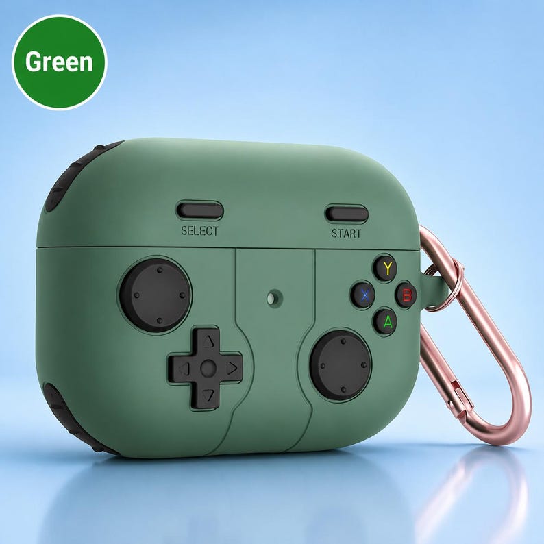 Unique Gamer AirPods Case | Vintage Console Design for AirPods 3rd/4th Gen & Pro 3 | Durable Silicone w/ Keychain | Perfect Gaming Gift Green