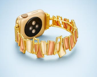 Bling Apple Watch Band: Geometric Metal Stretch Strap for Women