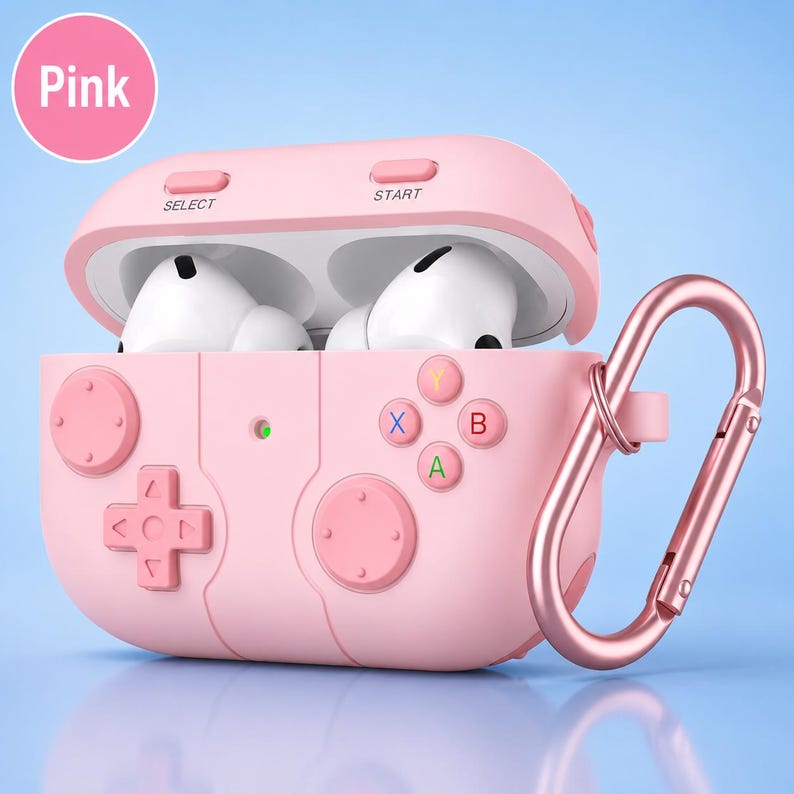 Unique Gamer AirPods Case | Vintage Console Design for AirPods 3rd/4th Gen & Pro 3 | Durable Silicone w/ Keychain | Perfect Gaming Gift Pink