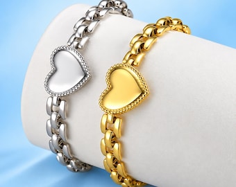 Love Heart Bracelet for Women, Stainless Steel Chain Bracelet, Trendy Party Jewelry, Mother's Day Gift for Her