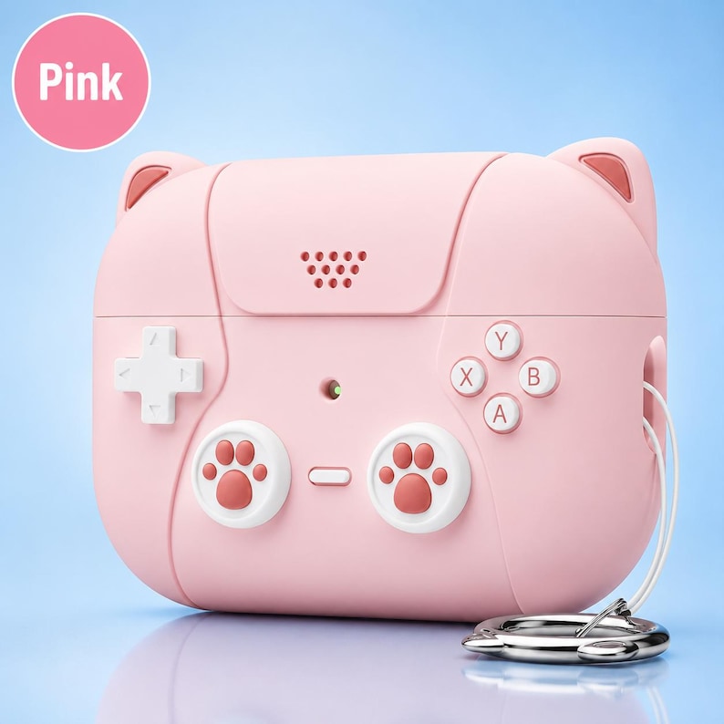 Unique Gamer AirPods Case | Vintage Console Design for AirPods 3rd/4th Gen & Pro 3 | Durable Silicone w/ Keychain | Perfect Gaming Gift .Pink