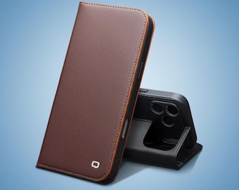 Handgefertigte Ledertasche für iPhone 17 Pro & Pro Max | Full Grain Flip Cover mit Kartenfächern - Ständer | Premium-Geschenk-Etui