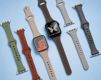 Slim Leather Apple Watch Band for Women, Thin Leather Strap for Series 11-9 8 7 6 SE, Ultra 2 49mm 45mm 44mm 42mm 41mm 40mm 38mm