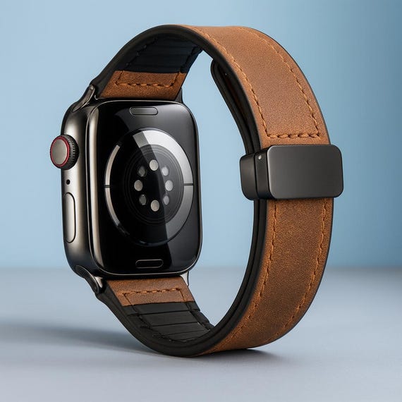 Magnetic Leather Apple Watch Band Men 49mm 45mm 44mm 42mm  display picture 3