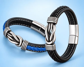 Bracelet en cuir tressé pour homme, fermoir géométrique en acier inoxydable, boucle magnétique, bijou cadeau de Noël
