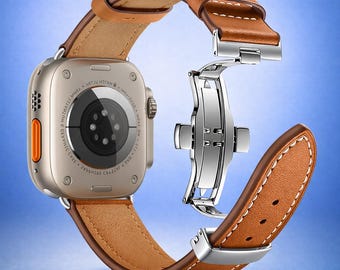 Leather Apple Watch Band 49mm 45mm 44mm 42mm 41mm 40mm 38mm – Luxury Strap for Ultra 2, Series 9 8 7 6 SE 5 4 3 iWatch Strap