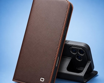 Handmade Leather Wallet Case for iPhone 17 Pro & Pro Max | Full Grain Flip Cover with Card Slots - Kickstand | Premium Gift Case