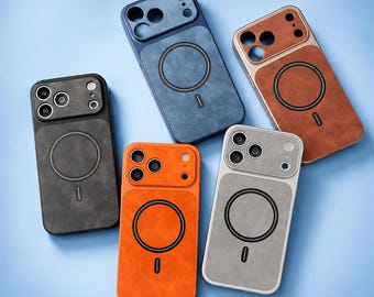 Leather iPhone Case with MagSafe, Matte Magnetic Phone Case for iPhone 17 16 15 14 13 Pro Max, Luxury Wireless Charging Cover