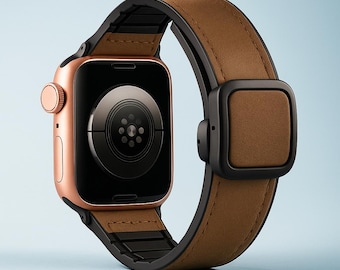Bracelet Apple Watch en cuir | Bracelet à fermeture magnétique pour séries 9/8/7/6/5/4/SE/Ultra 2 | Cadeau premium pour lui/elle | (38 mm à 49 mm)