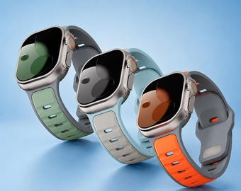 Correa deportiva premium bicolor para Apple Watch / Correa de silicona suave para iWatch Series 11, 10, 9, 8, 7, 6, 5, 4 SE Ultra / Todos los tamaños de 38 mm a 49 mm