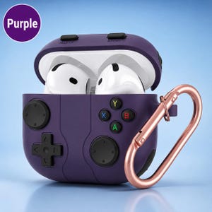 Unique Gamer AirPods Case | Vintage Console Design for AirPods 3rd/4th Gen & Pro 3 | Durable Silicone w/ Keychain | Perfect Gaming Gift Purple