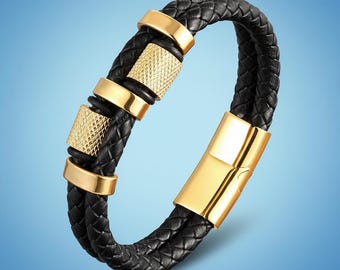 Premium Echtleder Herren Armband | Moderner Edelstahl-Magnetverschluss | Langlebig & Stilvoll | Schmuck für jeden Tag | Geschenk für Ihn