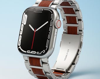 Handcrafted Sandalwood Apple Watch Band | Stainless Steel - Wood Strap for iWatch Series 11, 10, 8, SE3, Ultra 3 (38mm-49mm) | Unique Gift