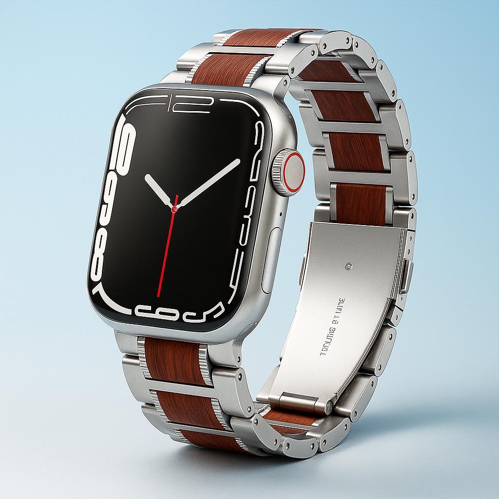 Handcrafted Sandalwood Apple Watch Band Stainless Steel - Wood Strap for iWatch Series 11, 10, 8, SE3, Ultra 3 (38mm-49mm) Unique Gift