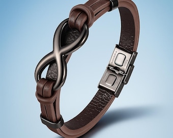 Luxury Infinity Leather Men's Bracelet | Stainless Steel Buckle | Handmade Genuine Leather Couple Bangle | Unique Gift for Him