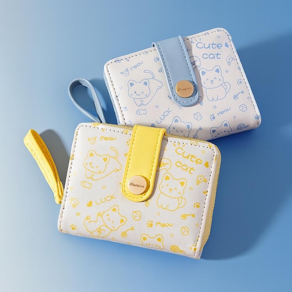 Cute Cat Girl Wallet for Women – Short Zipper Coin Purse, Student ID & Card Holder, Key Storage Mini Money Bag, Small Cat Design Gift