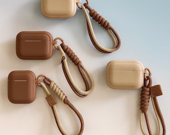 Caramel AirPods Case with Strap • Soft Silicone Protective Cover for AirPod Pro 2, 4,3, 2 • Anti-Drop Lanyard • Matching Couple Gift