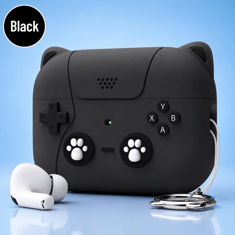 Unique Gamer AirPods Case | Vintage Console Design for AirPods 3rd/4th Gen & Pro 3 | Durable Silicone w/ Keychain | Perfect Gaming Gift .Black