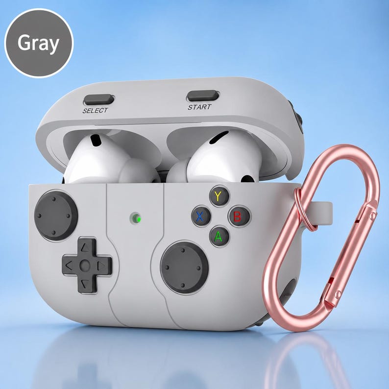 Unique Gamer AirPods Case | Vintage Console Design for AirPods 3rd/4th Gen & Pro 3 | Durable Silicone w/ Keychain | Perfect Gaming Gift Gray