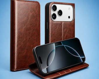 iPhone 17 18 Pro Max Leather Case | iPhone 17 Air Leather Flip Cover | Genuine Leather Handmade Business Wallet | Card Holder & Premium Gift